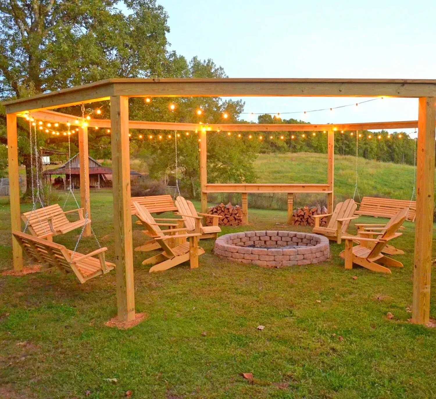 Площадка для беседки своими руками This DIY Backyard Pergola With Swings Is The Perfect Piece To Surround Your Fire