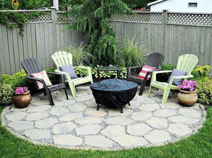 Площадка для отдыха на даче своими руками Fire Pit Patio Small backyard landscaping, Backyard landscaping, Circle patio