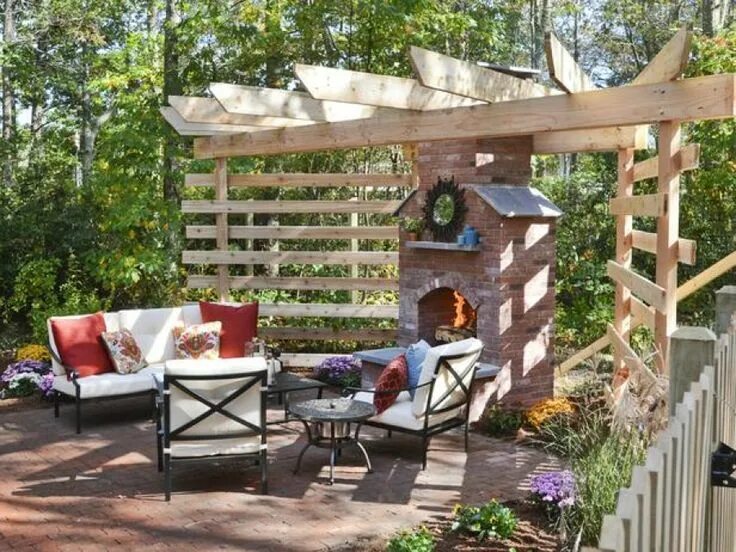 Площадка для отдыха на даче своими руками garden patio Backyard fireplace, Backyard landscaping, Backyard