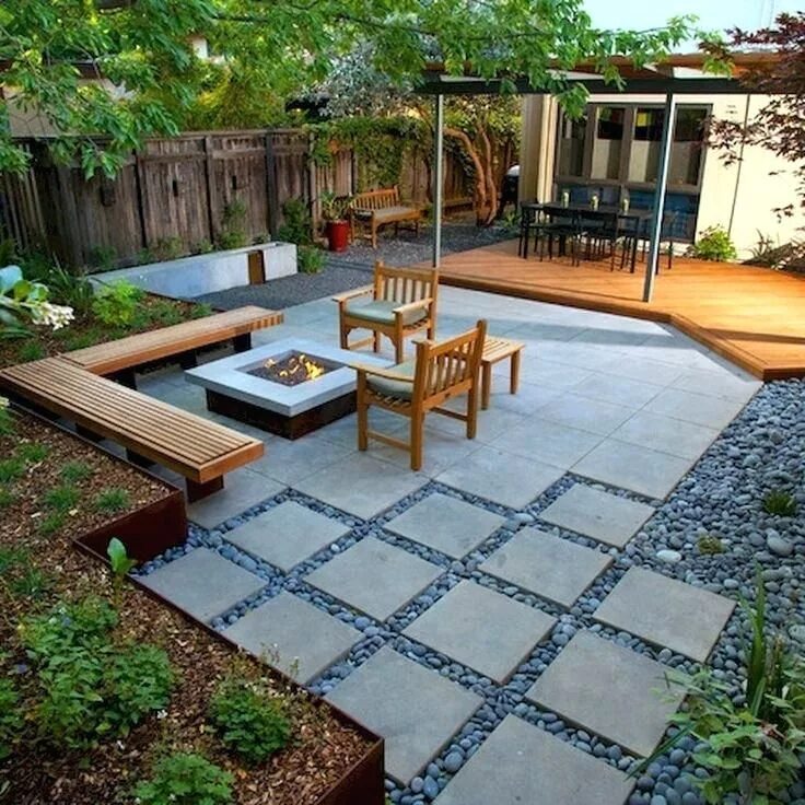 Площадка для отдыха на даче своими руками Image result for mid century modern landscaping Modern backyard landscaping, Sma