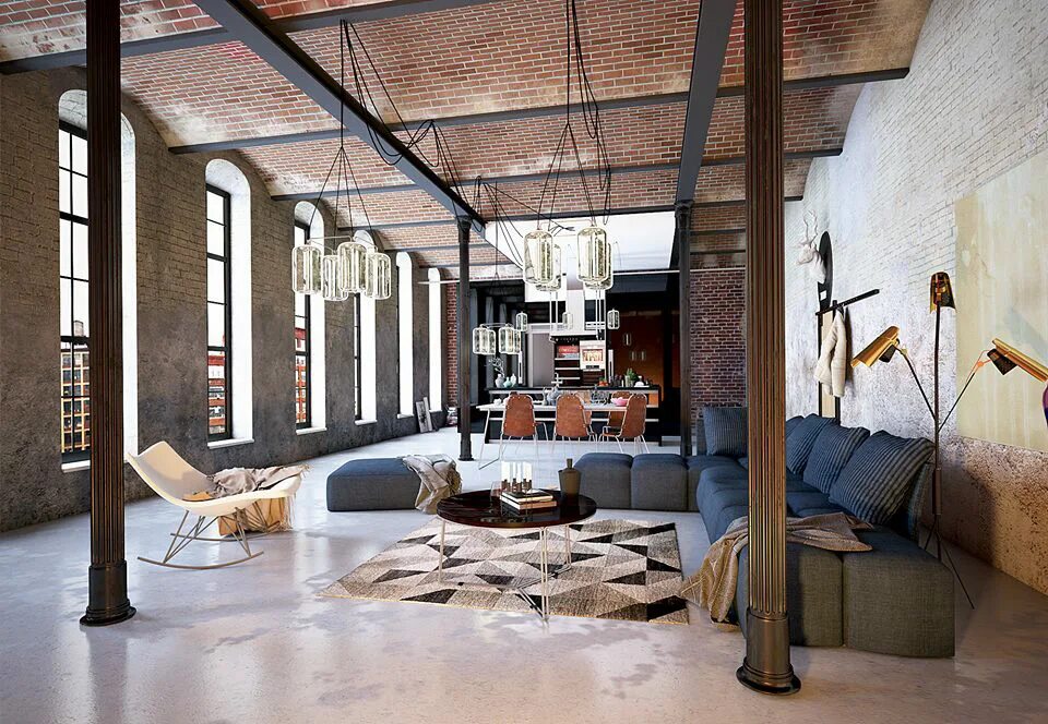 Площадка стиле лофт Loft style interior on Behance