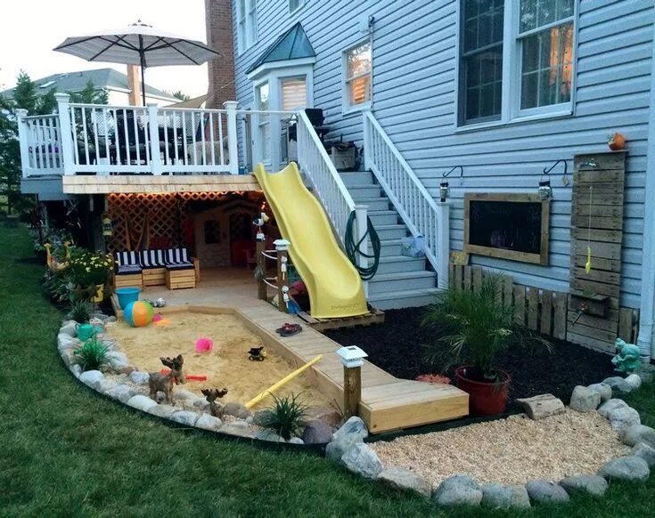 Площадки своими руками фото aire de jeux pour jardin originale DIY toboggan avec bac sable #garden #happy #k