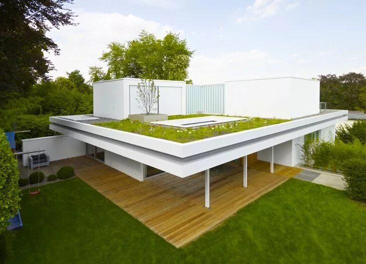 Плоская крыша фото 3 Rooms, 3 Trees and a Meadow Adorn the Roof of House S in Germany Grass roof de