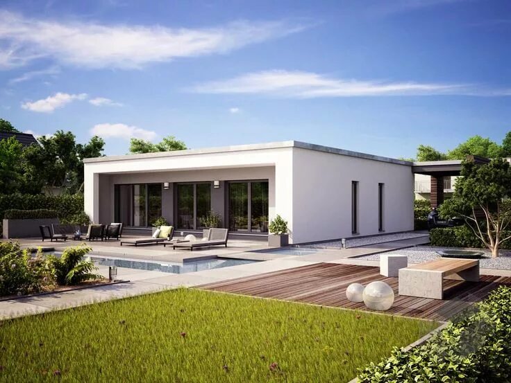 Плоская крыша одноэтажного дома реальное фото Finess 105 von Büdenbender Hausbau Flachdach Bungalow Bungalow house plans, Faca