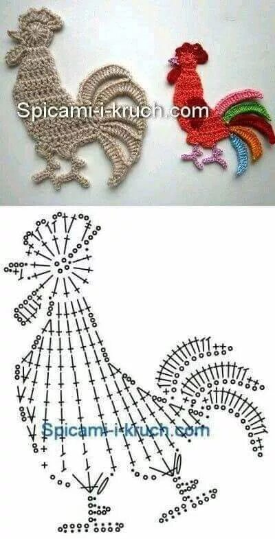 Плоские игрушки крючком поворотными рядами схема 9 Petits animaux plats et leurs diagrammes Crochet motif, Crochet chicken, Croch