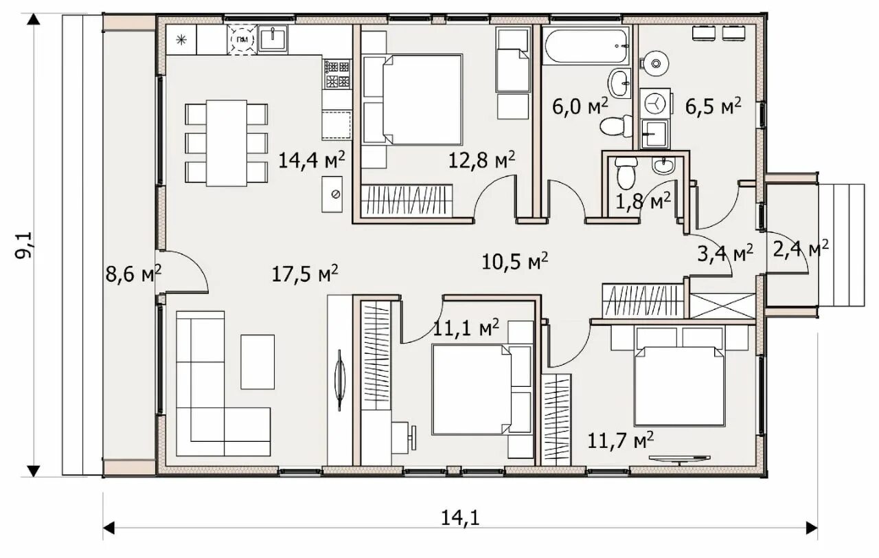 Плоский дом планировка Проект "Barn 123" - ЦИАН