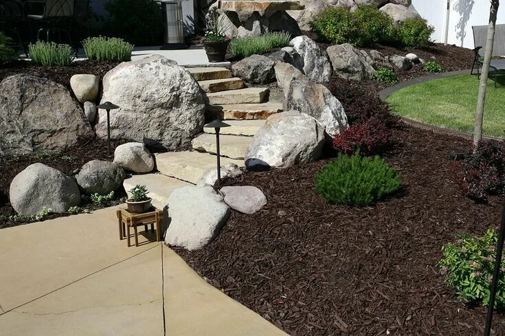 Плоский камень для ландшафтного дизайна Stairs Landscaping with rocks, Rock garden design, Backyard landscaping