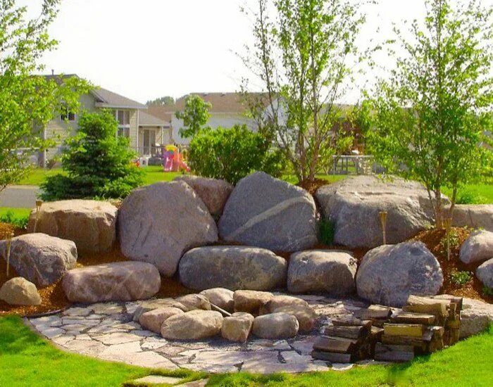Плоский камень для ландшафтного дизайна Let Boulder Images create a backyard fire pit for your outdoor living environmen