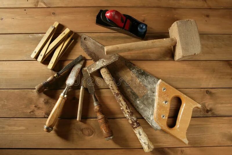 Плотницкий инструмент фото Carpenter Tools Saw Hammer Wood Tape Plane Gouge Stock Photo - Image of drill, c