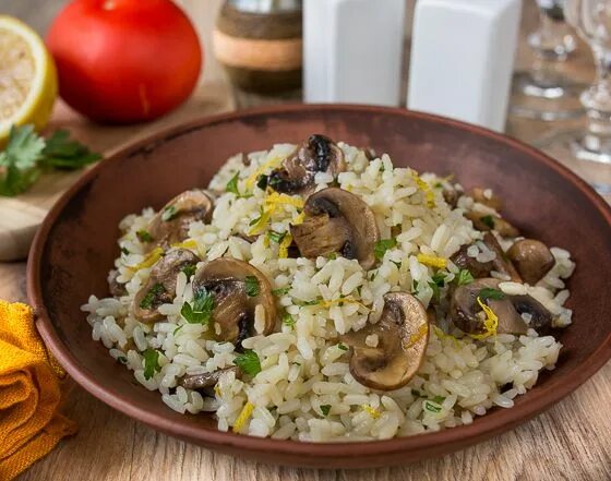 Плов с грибами рецепты с фото Цитрусовый рис с шампиньонами