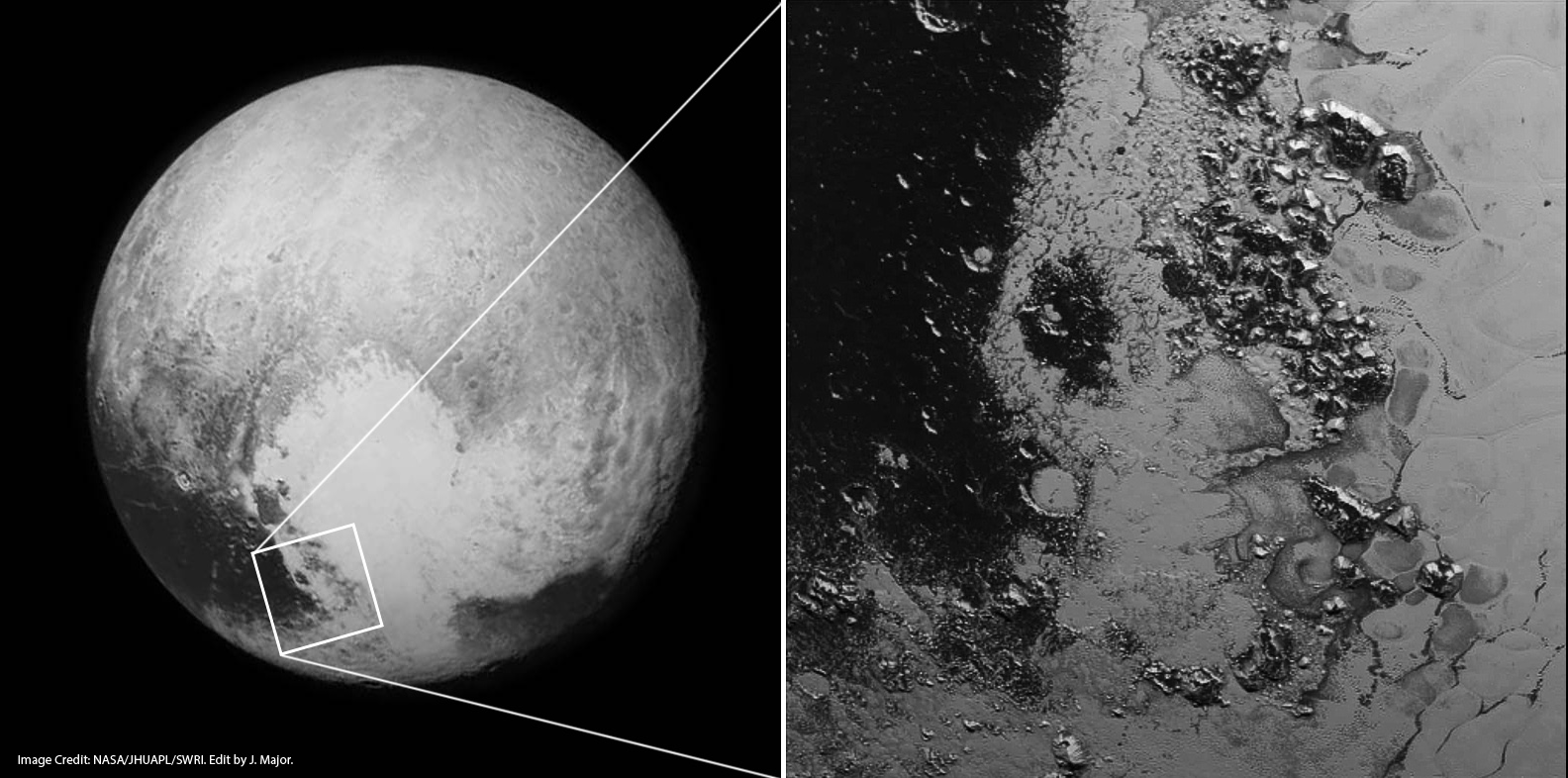 Плутон сердце фото Another Mountain Range Discovered on Pluto - Lights in the Dark