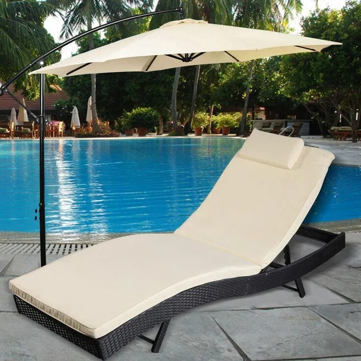 Пляж лежак фото Adjustable Pool Chaise Lounge Chair Outdoor Patio Furniture PE Wicker W/Cushion 