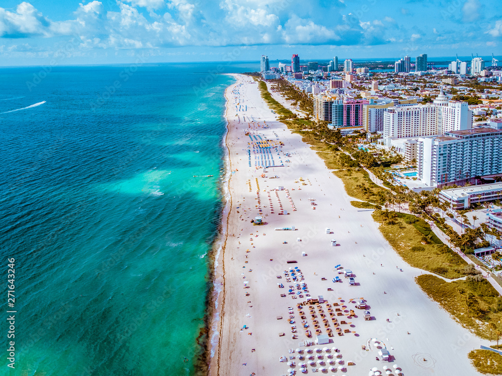 Пляж майами крым фото Drone aerial view Miami Beach, South Beach Miami Floarida фотография Stock Adobe