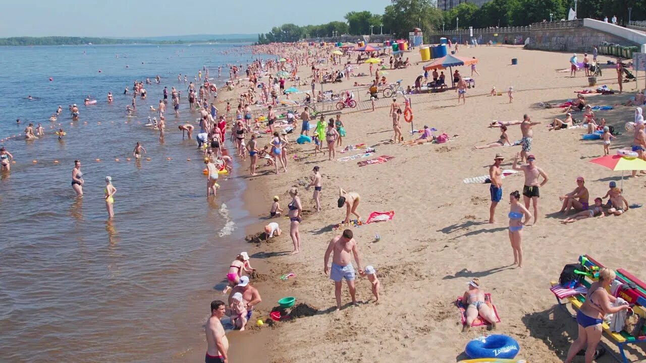 Пляж самары фото Отдыхающие с утра занимают место под солнцем на Самарских пляжах - YouTube