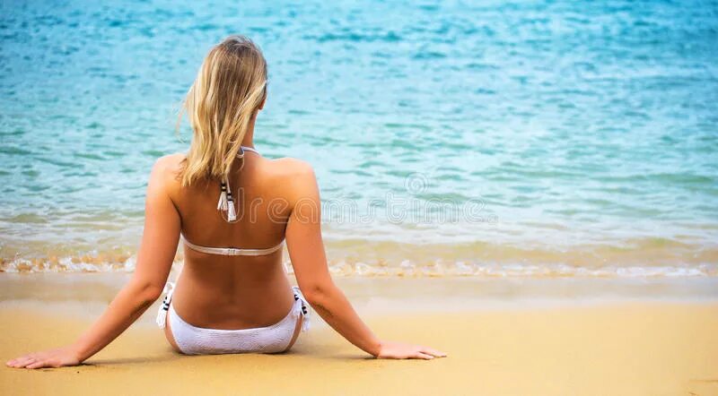 Пляж вид сзади фото Woman on the beach. stock photo. Image of season, beach - 63097350