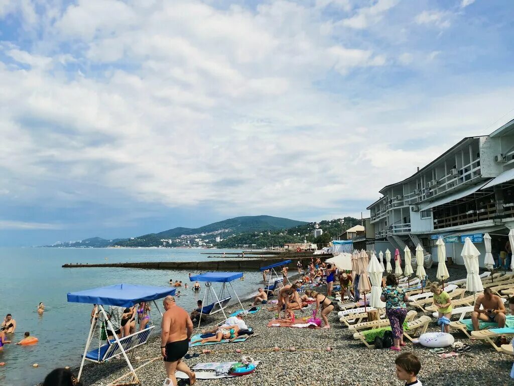 Пляж южный сочи фото Панорама: Южный-2, пляж, Краснодарский край, Сочи, жилой район Адлер, микрорайон