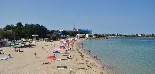 Пляжи черноморского крым фото Пляжи курорта Черноморское Гостиничный двор Яхонт