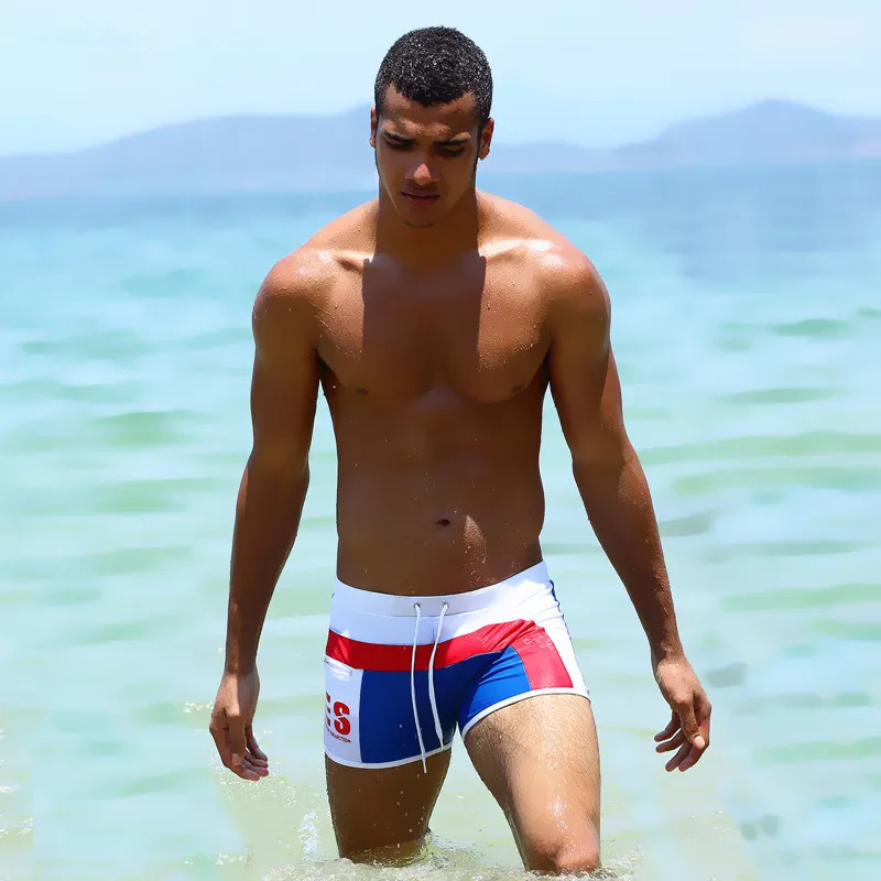 Пляжная мода 2024 мужская Mens Swimming Trunks With Pockets, Beach Shorts, High Quality Swimwear, Sexy Hot