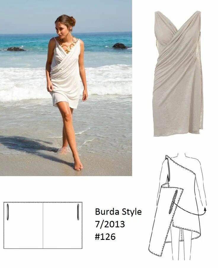 Пляжная одежда выкройки Burda Style Draped dress 7/2013 #126 Sewing dresses, Fashion sewing, Blouse diy
