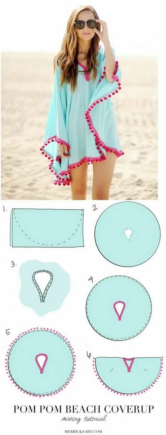 Пляжная одежда выкройки DIY Pom Pom Poncho Beach Cover Up: Kendin yap giysiler, Giysiler, Moda