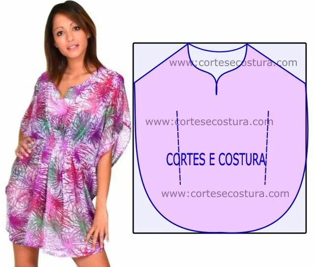 Пляжная одежда выкройки купить Túnica floral com desenho do molde para facilitar a modelagem Vestidos estampado