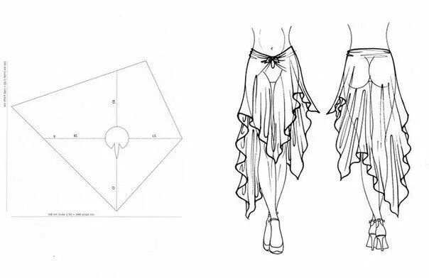 Пляжная юбка на завязках выкройка Sewing Pattern for Flowy Asymmetrical Skirt