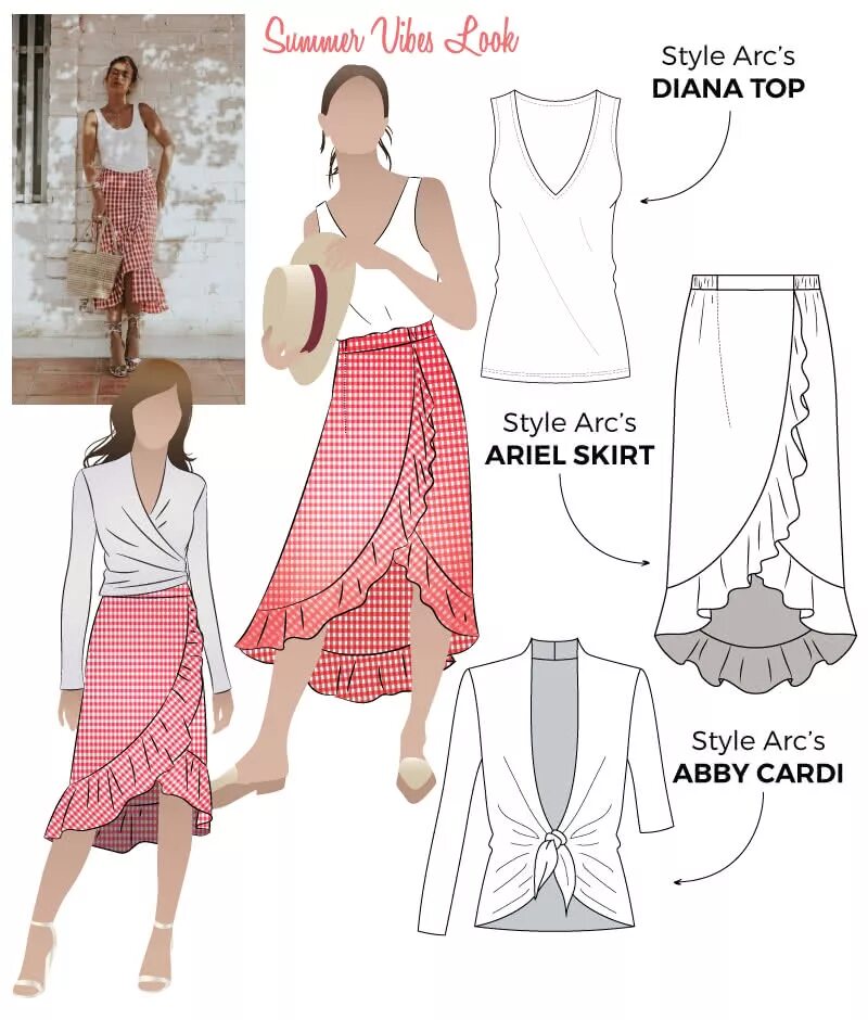 Пляжная юбка с запахом на завязках выкройка Summer Vibes Look PDF - PDF Sewing Pattern Outfits - Style Arc