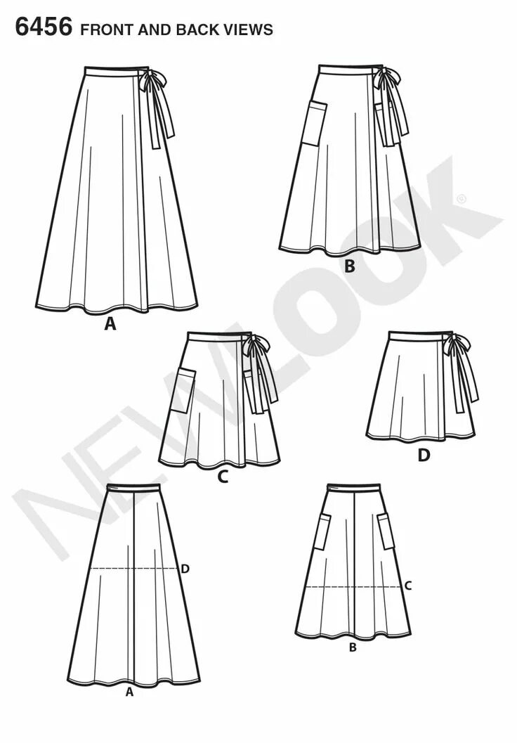 Пляжная юбка с запахом на завязках выкройка New Look 6456 Misses' Easy Wrap Skirts in Four Lengths New look patterns, Wrap s