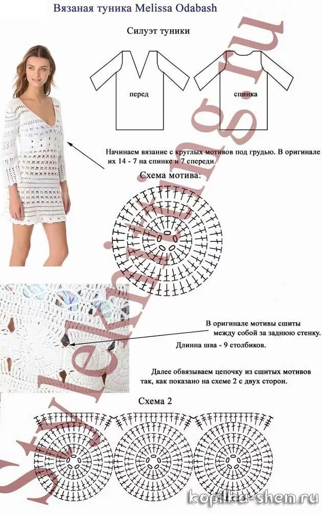 Пляжное крючком схемы и описание Пляжная туника крючком от Мелиссы Одабаш (Melissa Odabash). Описание, схемы вяза