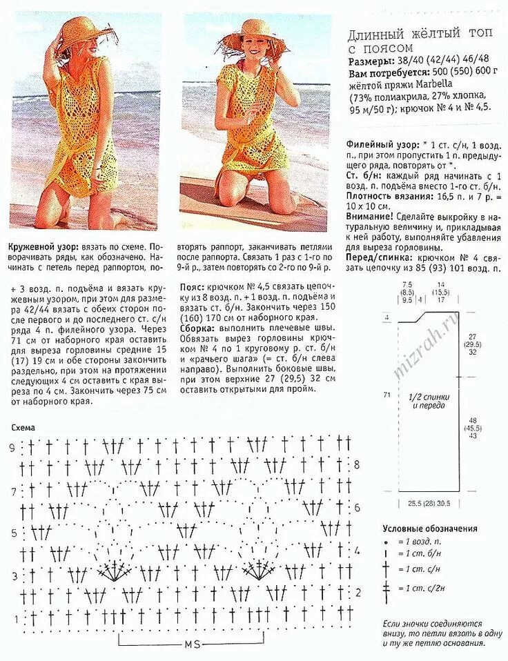 Пляжное платье крючком со схемой Для пляжа: туника крючком цвета солнца. Обсуждение на LiveInternet - Российский 