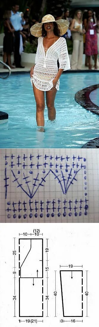 Пляжное платье крючком со схемой Вязание крючком. Блузы, жакеты, свитера, кардиганы, полуверы, пальто, кофты. Ves