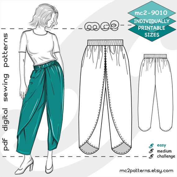 Пляжные брюки выкройка S-XXL/ Tulip-wrap Dhoti Pants with Crotch/ Digital Sewing Etsy
