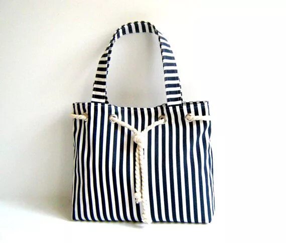Пляжные сумки своими руками фото и выкройки Sailor Tote Bag , navy blue and white striped, with cotton rope accessory, chris