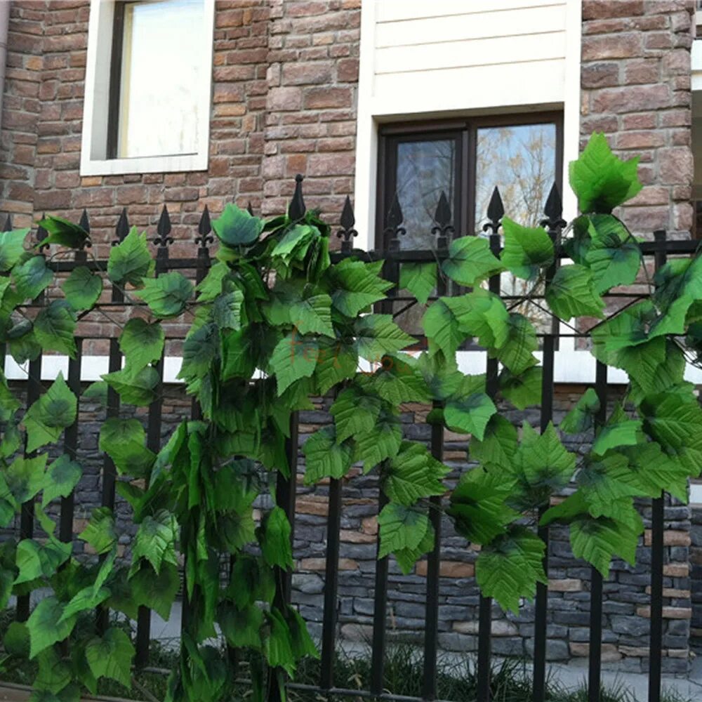 Плющ обыкновенный фото на заборе 10Pcs Hot sale Green Artificial Plastic Ivy Leaf Vivid Plants Vine Foliage Flowe