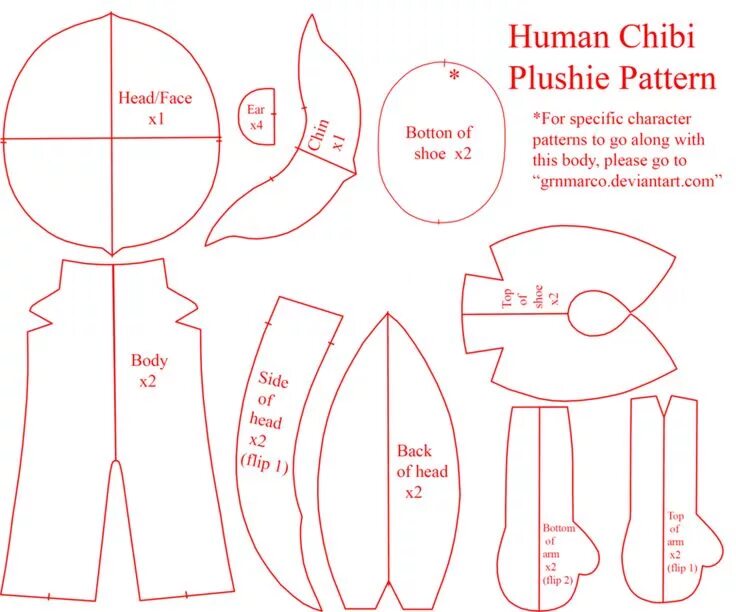 Плюшевая игрушка аниме выкройка Human Chibi Plushie Pattern by GrnMarco.deviantart.com on @DeviantArt Plushie pa