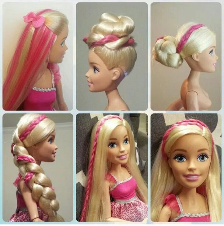 Плюшевая кукла какой можно делать прическу Barbie Doll Hairstyles: Braids and Pink Hair