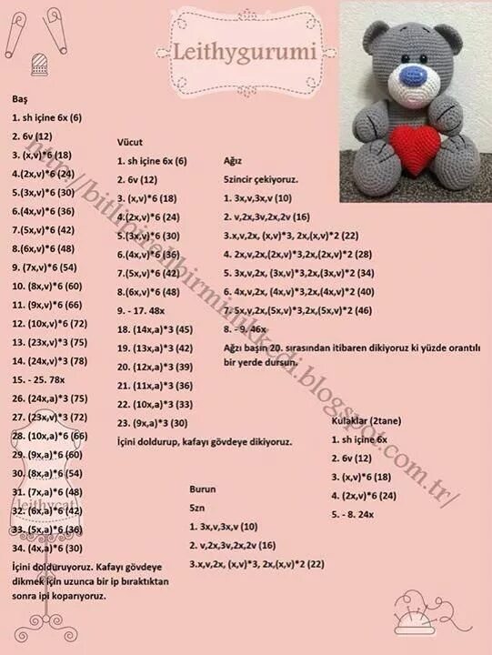 Плюшевые амигуруми крючком схемы teddy2 Örgü, Oyuncak, Amigurumi
