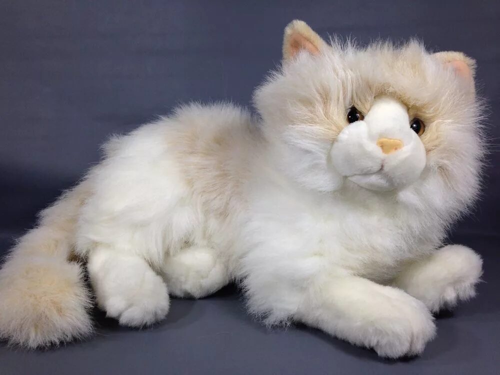 Плюшевые котики фото Fiesta Persian Cat Plush Lying 16" Fluffy Sandy White Stuffed Himalayan Kitten #