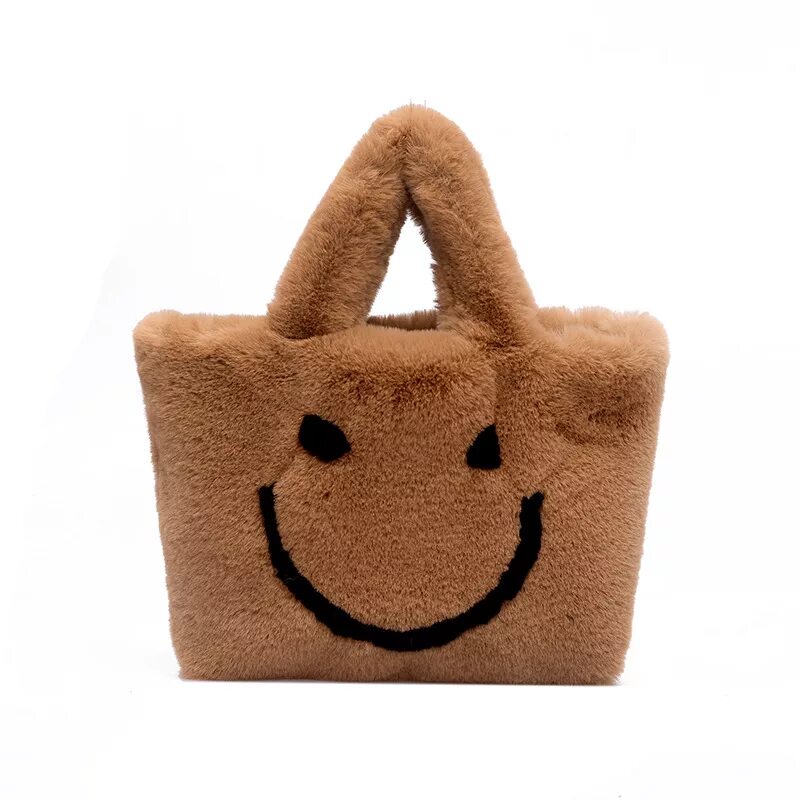 Плюшевые сумочки 2019 Plush Smiley Tote Bag Winter New Brand Fake Fur Warm Women's Luxury Handbag