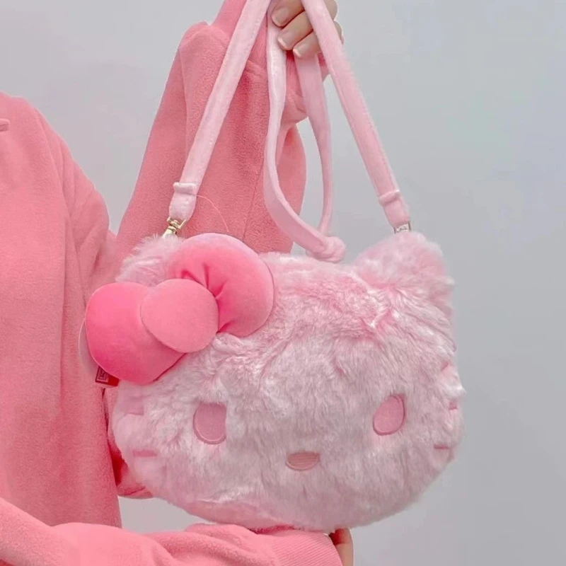 Плюшевые сумочки Симпатичная плюшевая Сумочка Hello Kitty Sanrio, симпатичная косметичка для дево