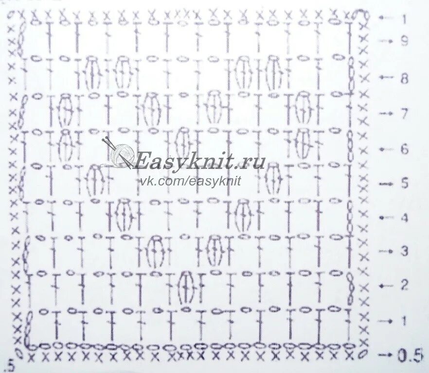 Плюшевый плед крючком схема Квадрат с узором сердце пошагово EasyKnit.ru