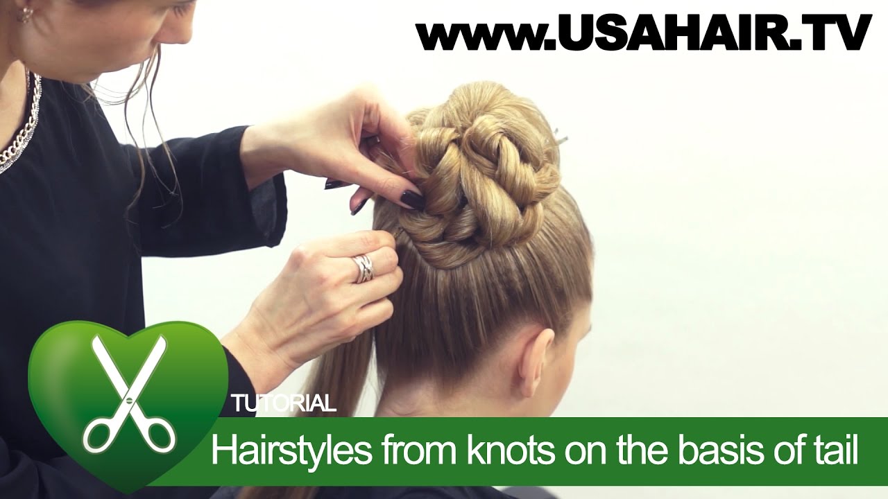 Плюсы причесок Hairstyles from knots on the basis of tail. parikmaxer TV USA - YouTube