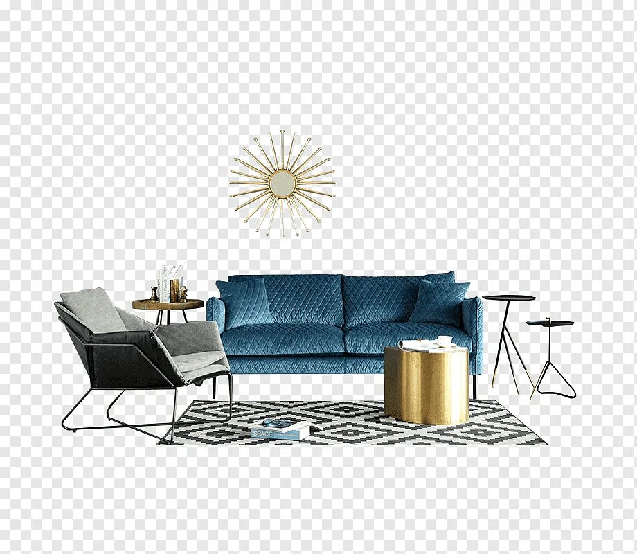 Пнг мебель для интерьера Blue suede 3-seat sofa and gray sofa chair, Interior Design Services Poster, Con