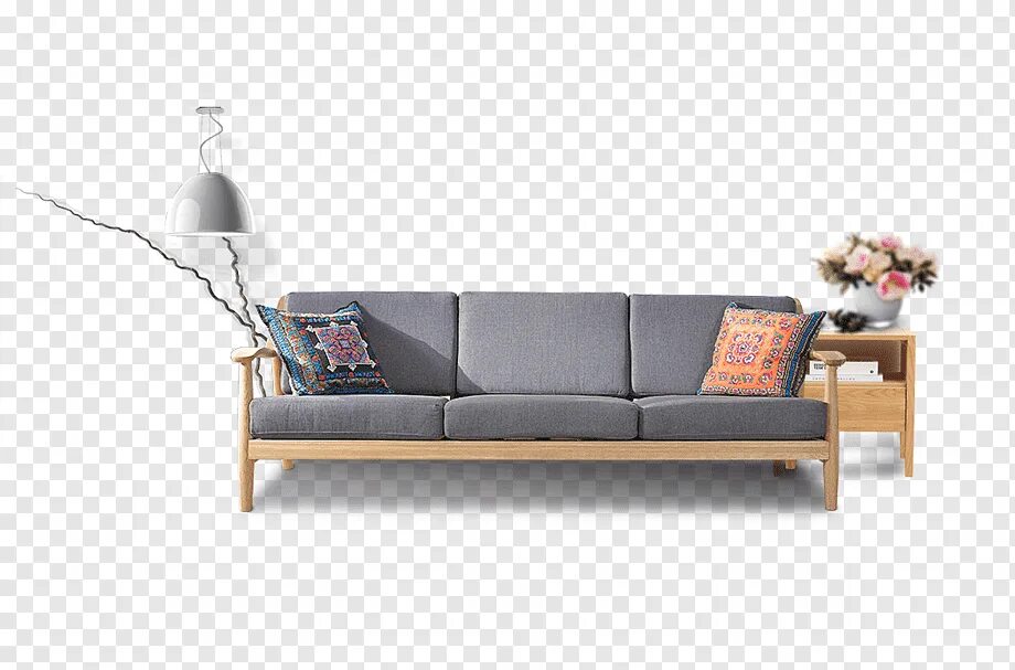 Пнг мебель для интерьера Brown wooden couch base with gray cushions, Sofa bed Couch Loveseat, Fabric sofa
