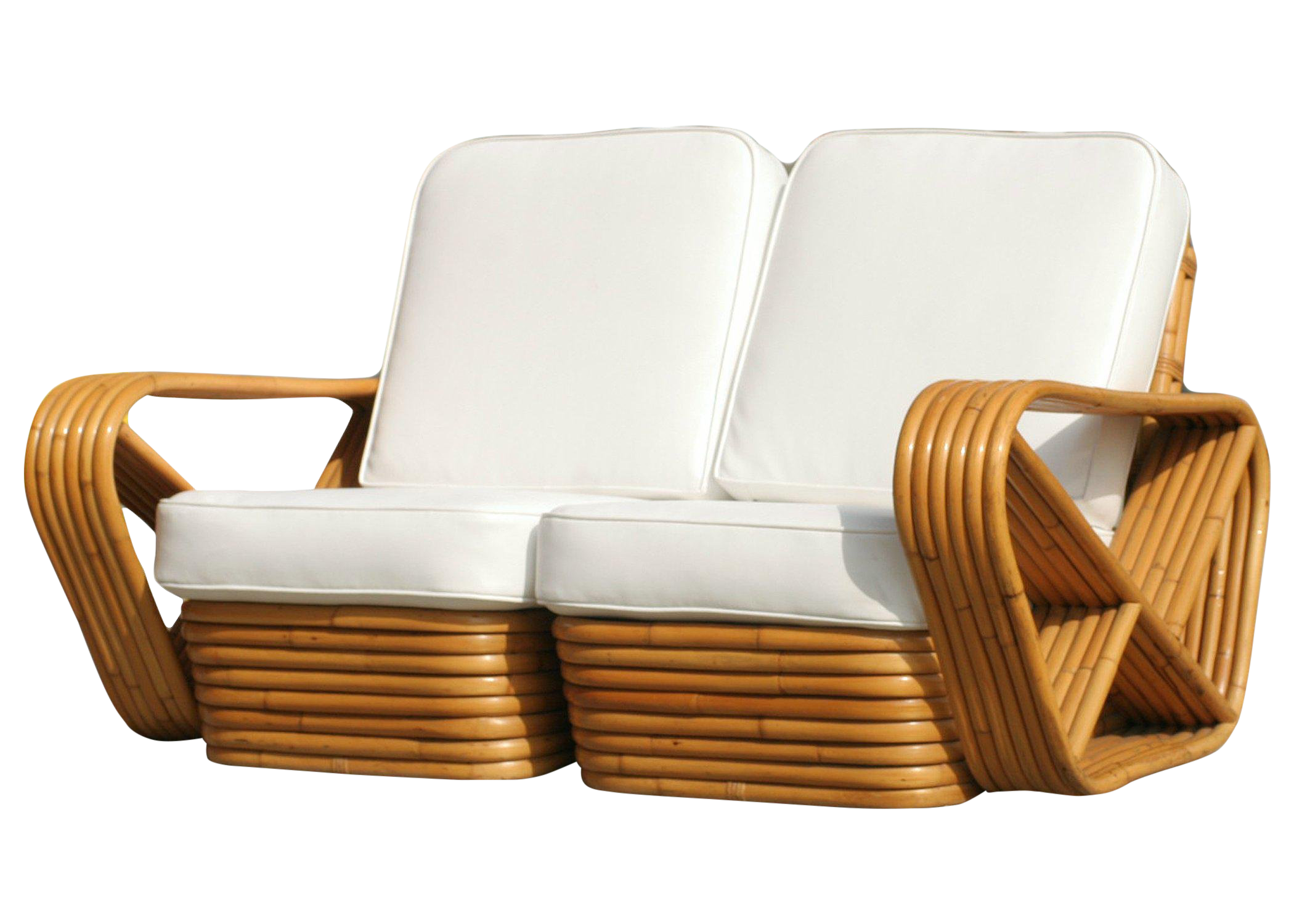 Пнг мебель для интерьера Restored Vintage Paul Frankl Six-Strand Square Pretzel Stacked Rattan Loveseat C