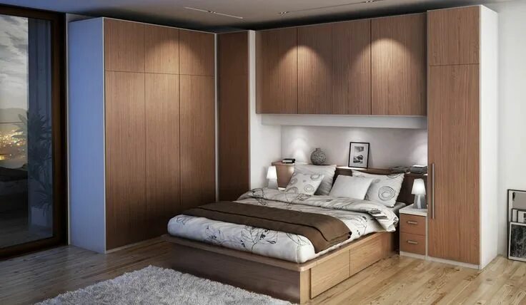 По бокам кровати шкафы фото Cama y closet integrados Yatak odası iç mekan, Yatak odası iç tasarımı, Ev için