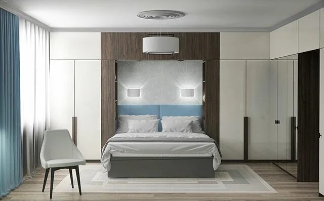 По бокам кровати шкафы фото 2-bedroom apartment (2015) on Behance Interior design bedroom, Luxury room desig