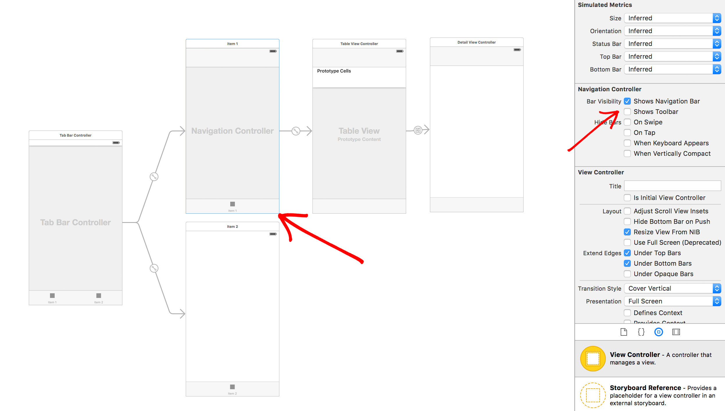 По фото смотреть инструкцию по ios - Navigation controller with tab bar controller? - Stack Overflow