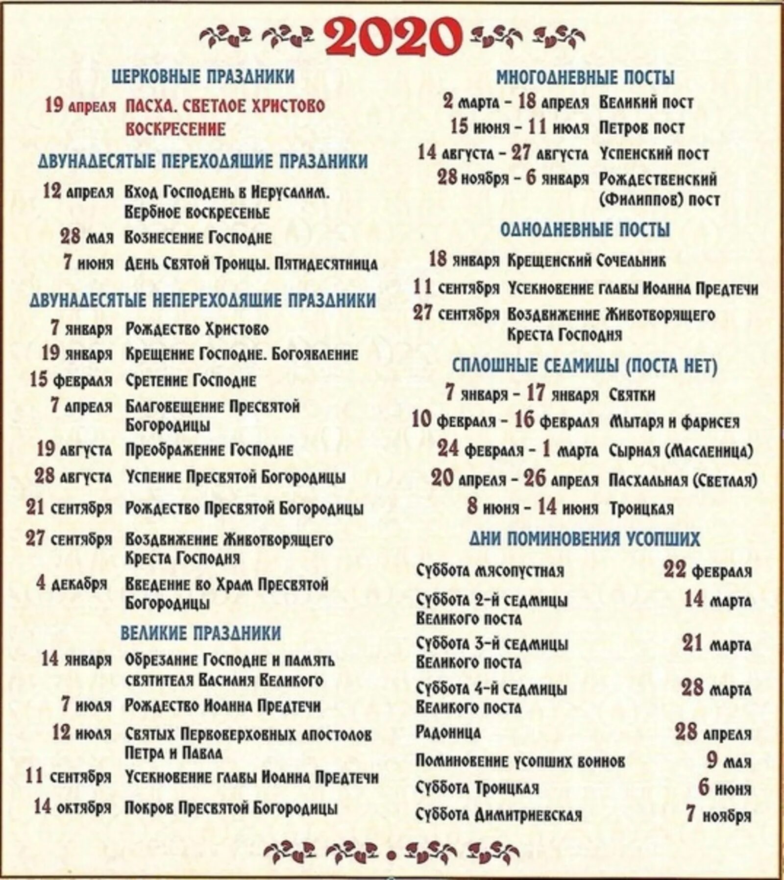 По какому календарю отмечают праздники православные ПРАВОСЛАВНЫЙ КАЛЕНДАРЬ НА 2020 Год