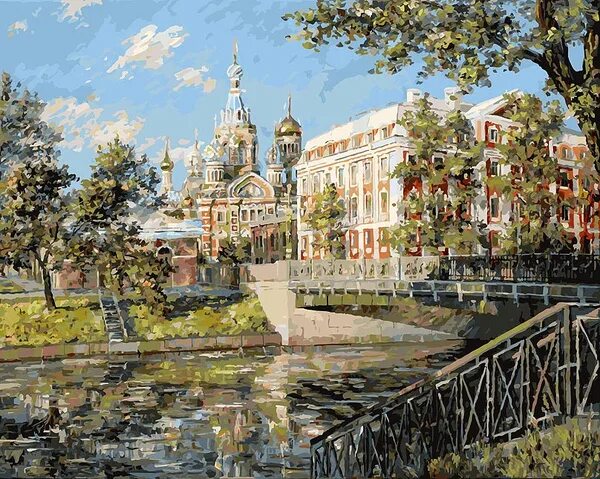 По номерам по фото спб Картины по номерам на холсте с подрамником 40х50 / пейзаж / "Утро на Мойке" - ку